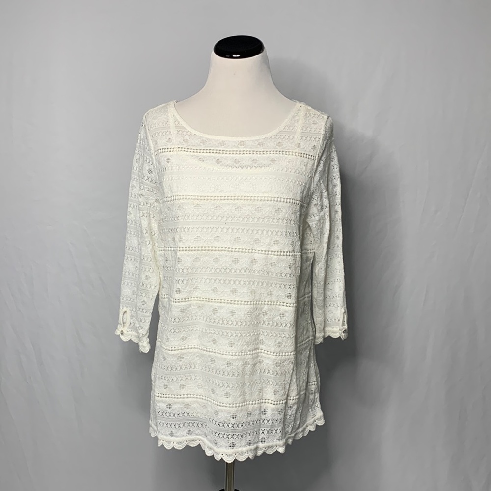 NWT Fat Face Off White 3/4 Sleeve Crochet and Lace Button Back 2 in 1 Top